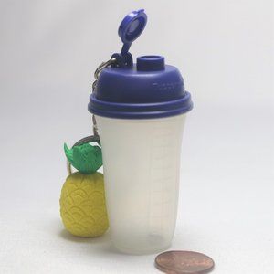 Vintage Tupperware Mini Quick Shake Key Chain (clear body, dark blue top) NEW!